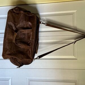 Classic Brown Leather Weekender Duffel Bag - Adjustable Strap